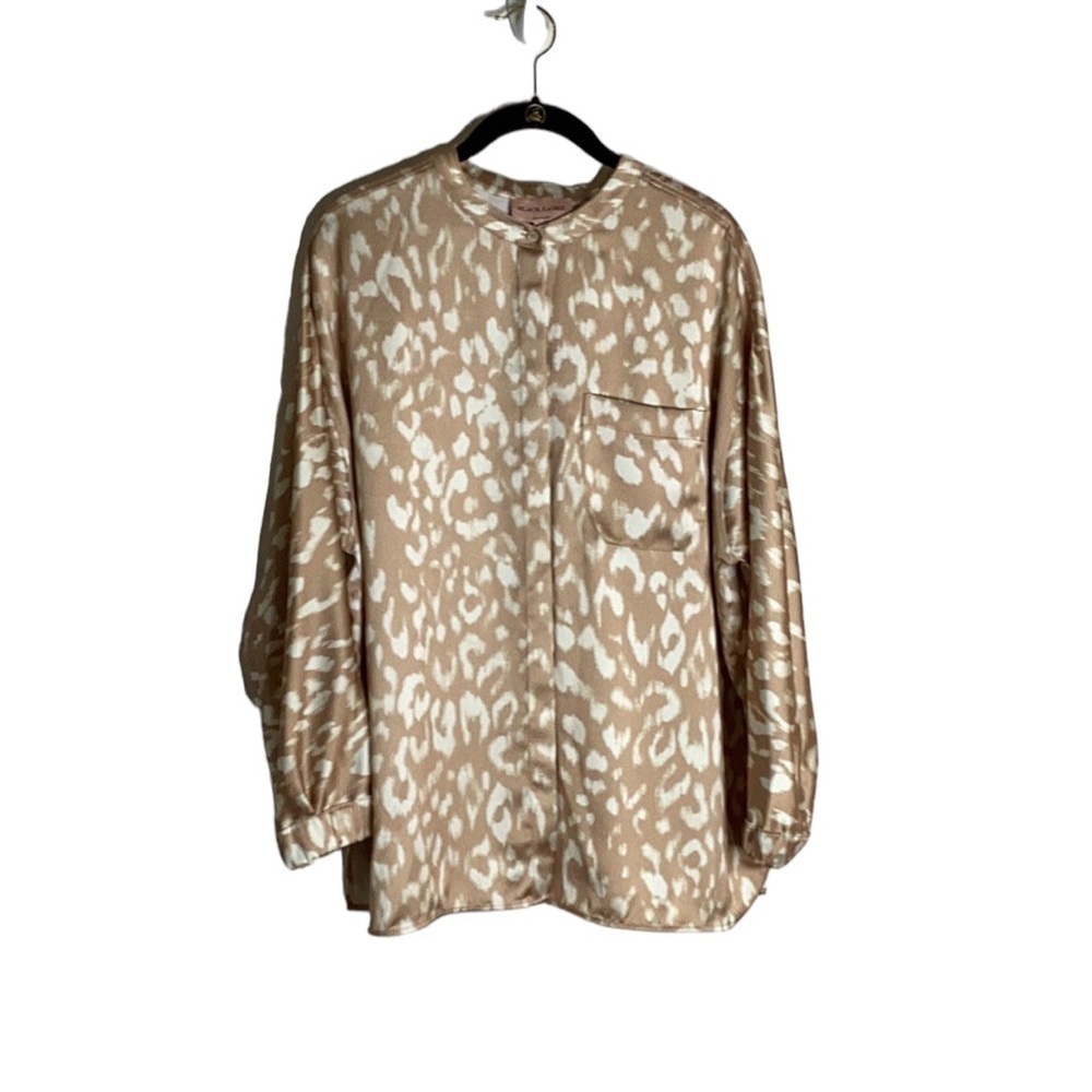 Black Label by Chico's Printed Tan/Cream Blouse/Shirt/Top in Size Large
